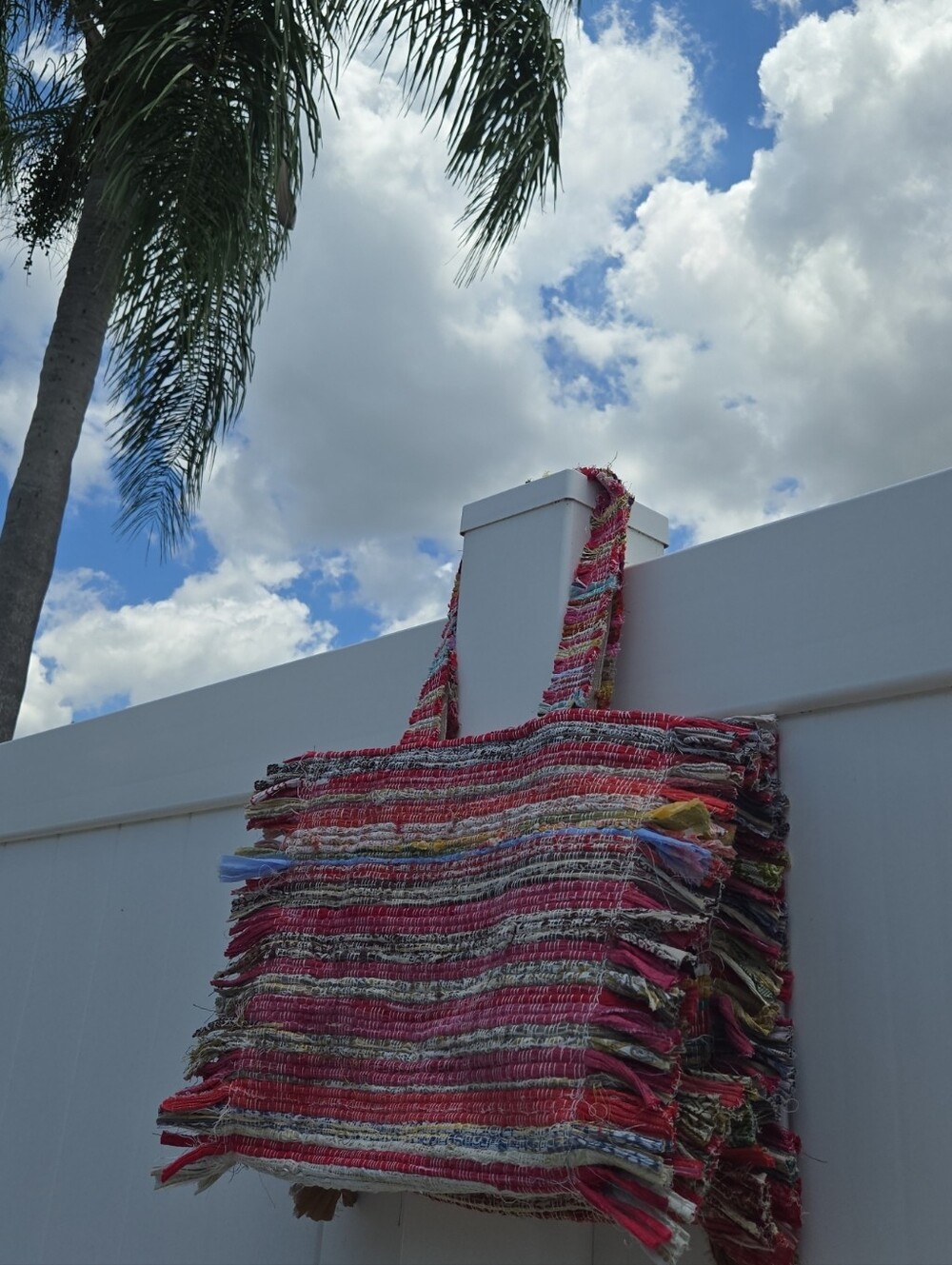 Shiraleah Multicolor Fringe Woven Tote - Pink Red Blue Accents